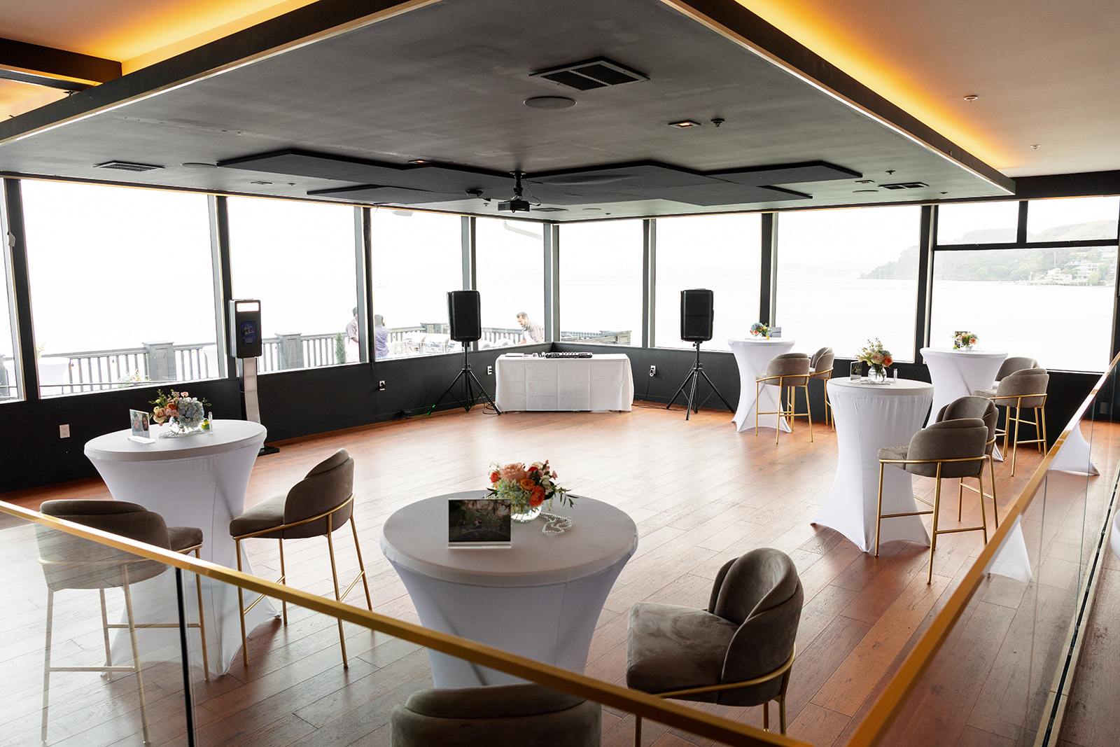 Intimate celebration on the ERIA Sausalito rooftop overlooking Richardson Bay