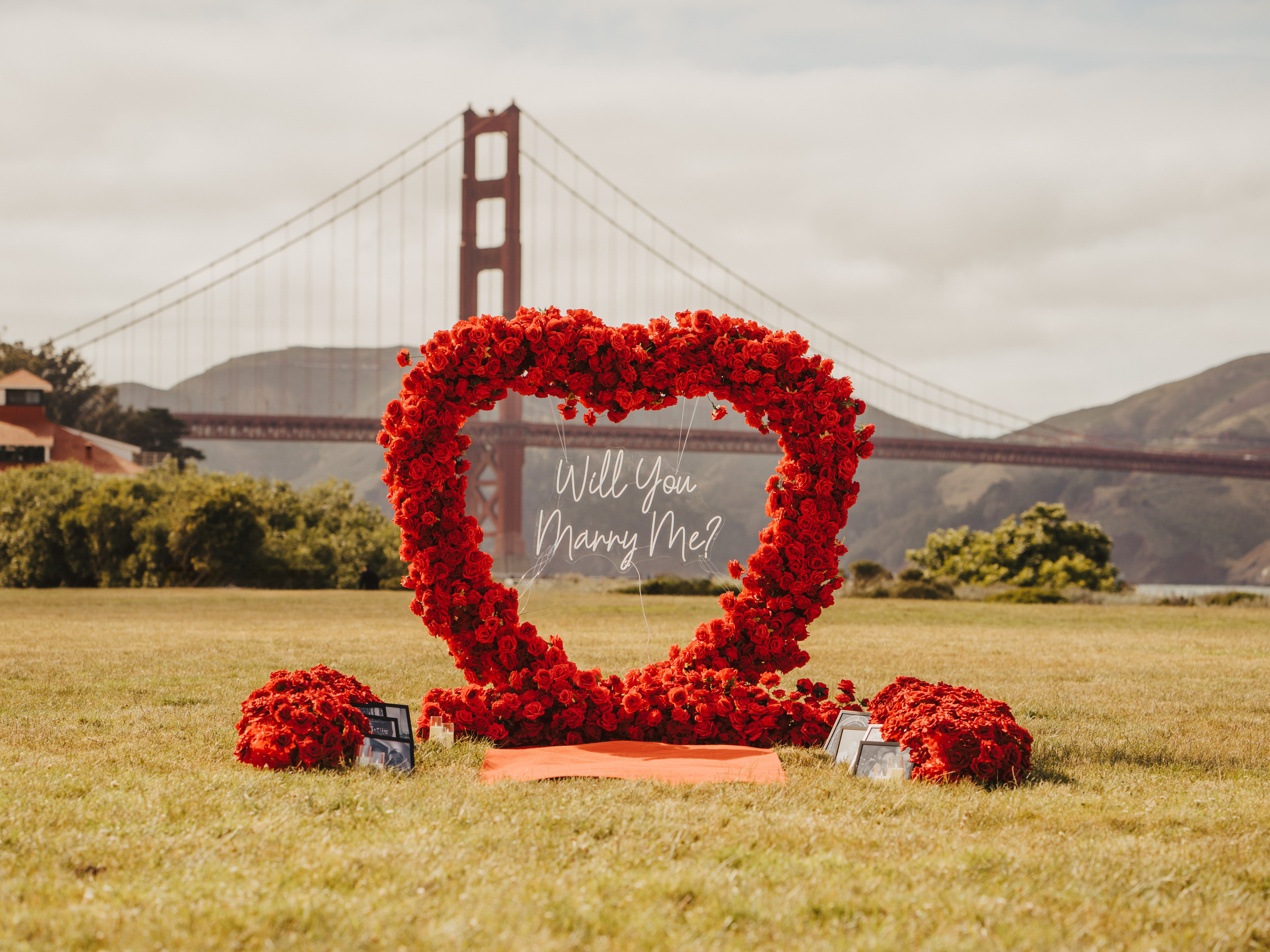 The Ever After Package at Crissy Field, San Francisco with Memory Photo Walkway and Golden Gate Bridge view